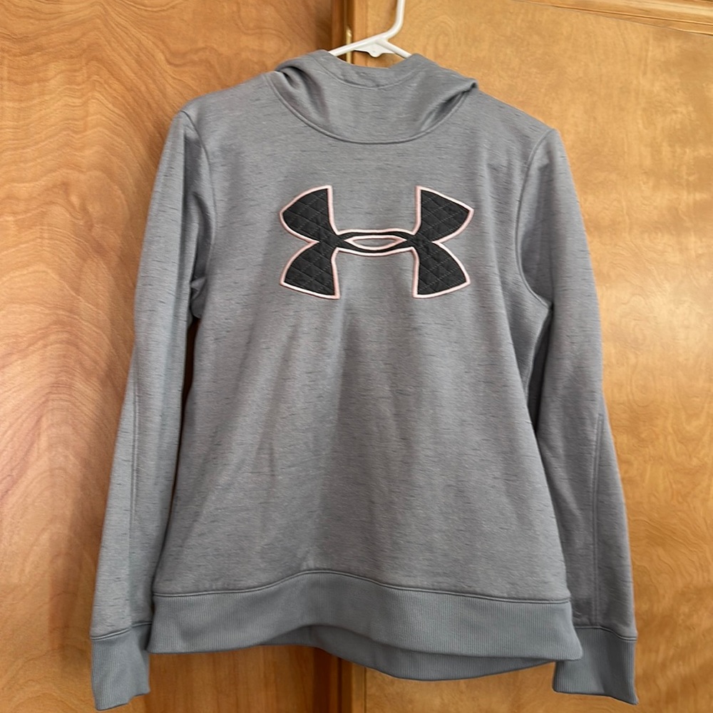 WOMANS UNDER ARMOUR HOODED SWEATSHIRT LIGHT GRAY SIZE MEDIUM